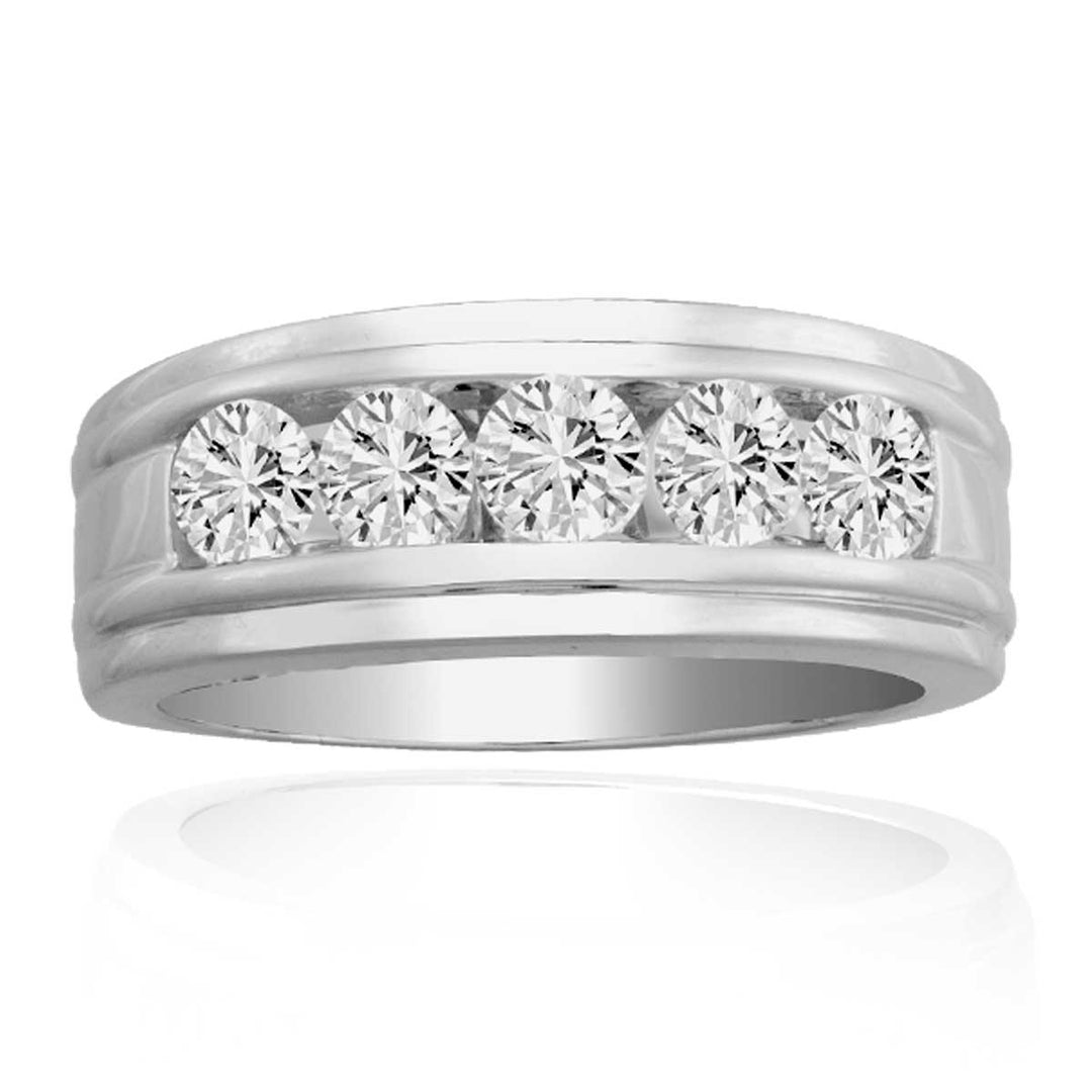 Brilliant 14k White Gold 1.50CT Lab Diamond Mens Wedding Band