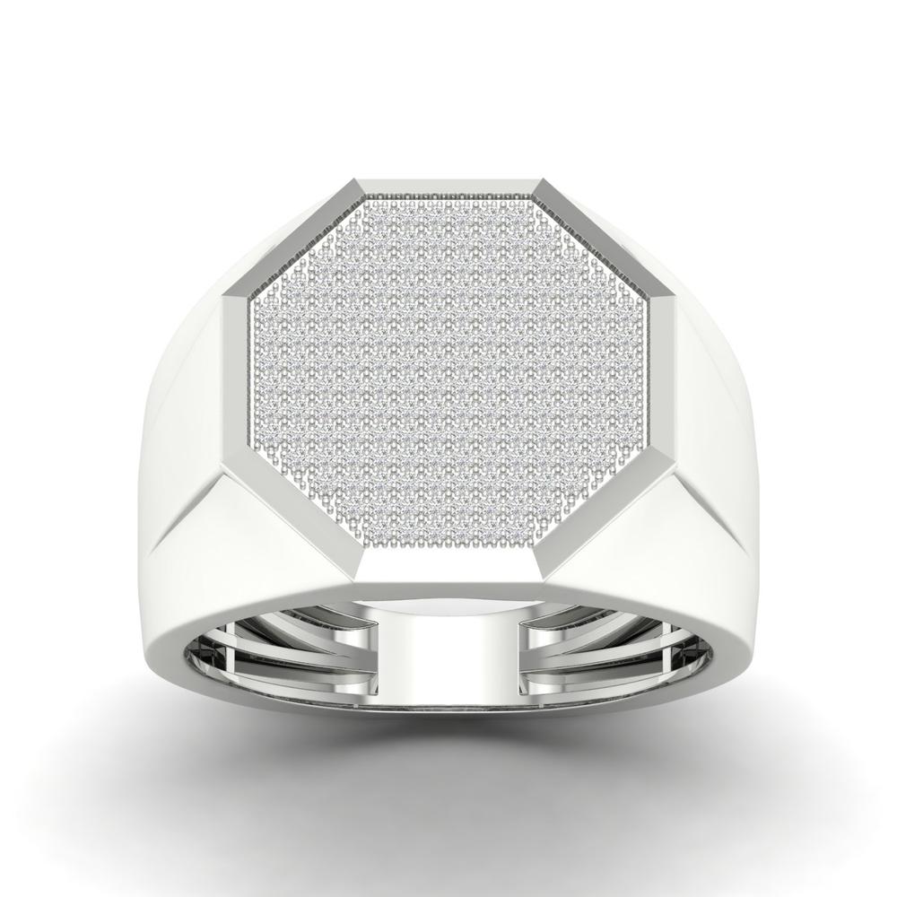 10K White Gold Lab Diamond Mens Statement Ring