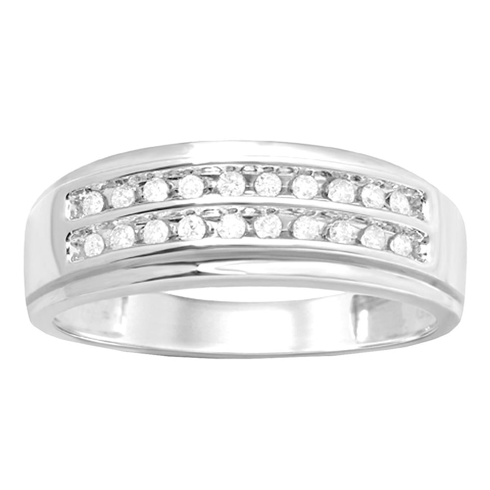 10k White Gold Lab Diamond Mens Sleek Statement Ring