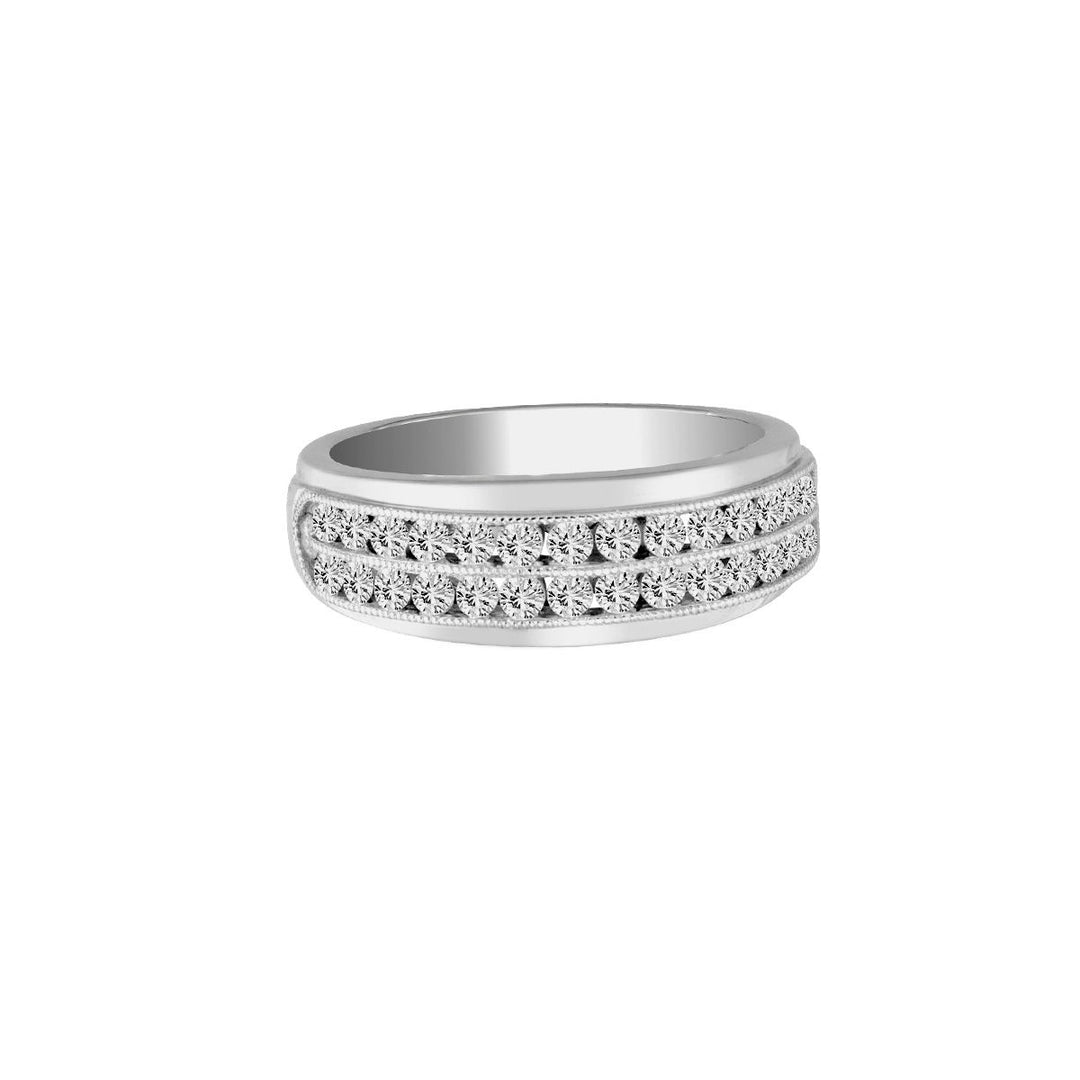 14K White Gold Lab Diamond Mens Contemporary Band
