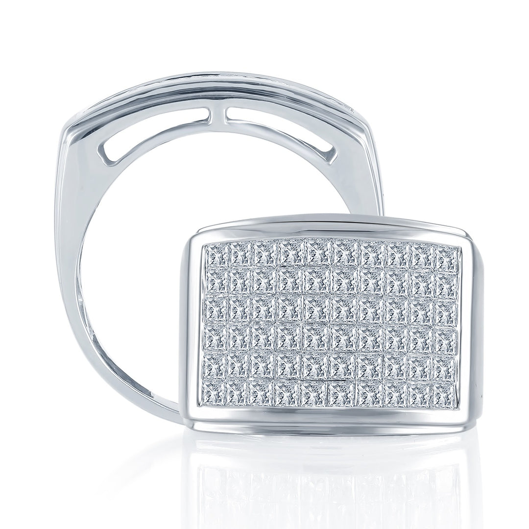 14k White Gold 3CT Lab Diamond Mens Luxury Statement Ring