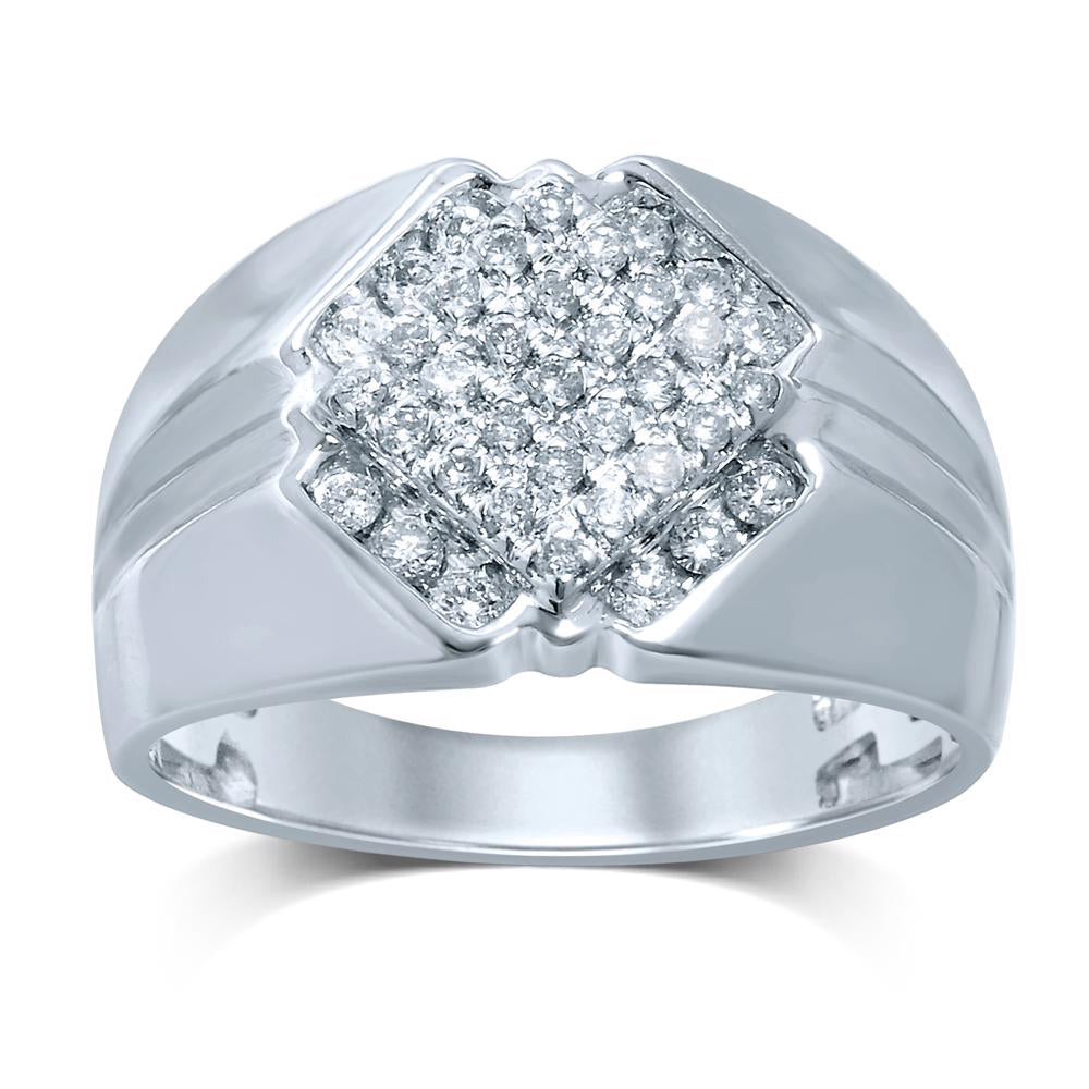 14K White Gold Lab Diamond Mens Statement Ring