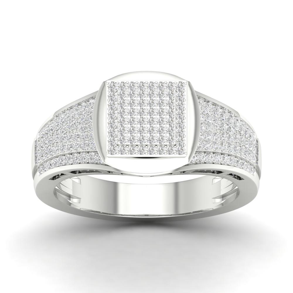 10K White Gold Lab Diamond Mens Statement Ring