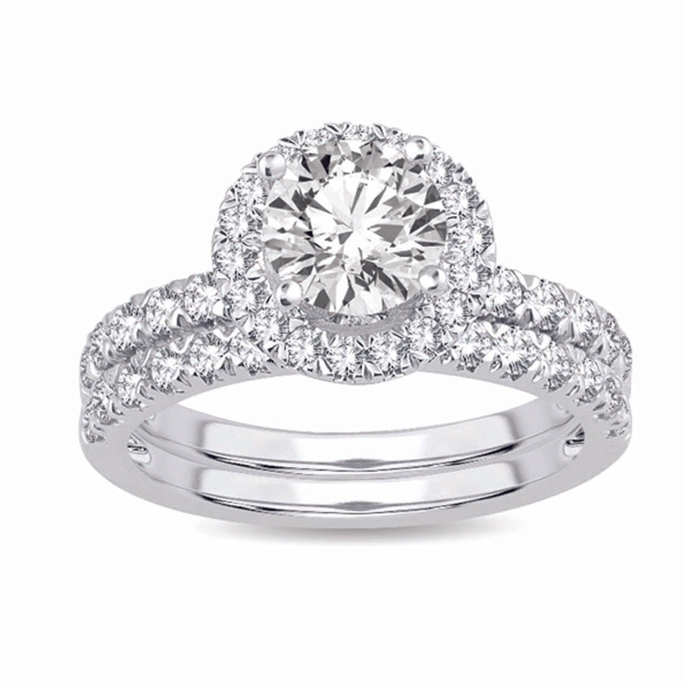 14K White Gold 2CT Lab Diamond Bridal Ring Ensemble