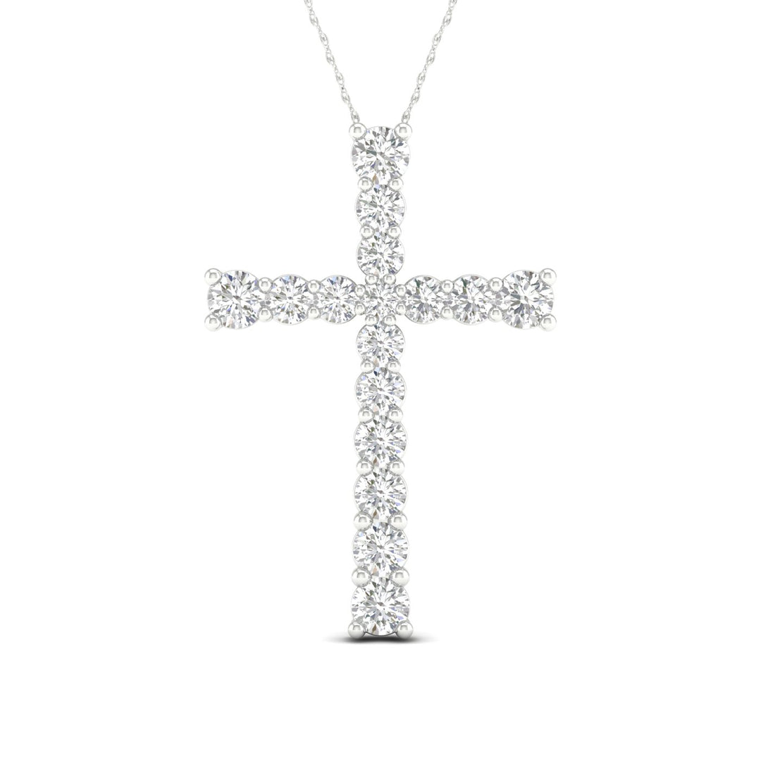 14K White Gold 2CT Lab Diamond Cross Pendant for Her