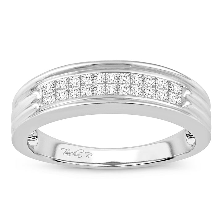 14k White Gold Lab Diamond Mens Wedding Band Brilliance