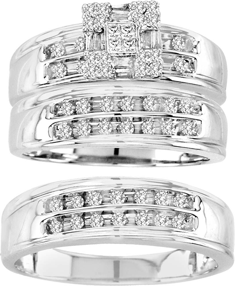 14K 0.65CT PR/CT DIA TRIO SET