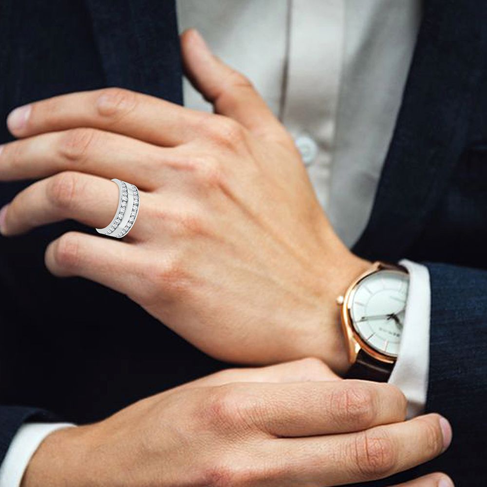 Sophisticated 14K White Gold 1.50CT Lab Diamond Mens Band