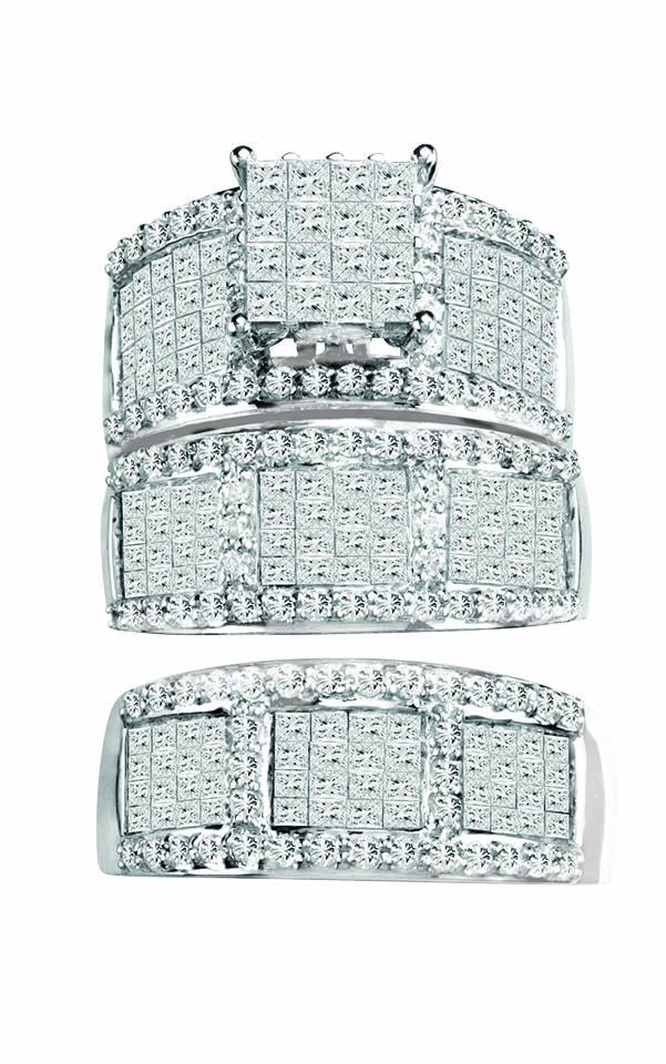 14k White Gold 4.53CT Lab Diamond Trio Wedding Set