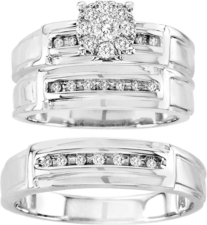 14K 0.37CT Diamond TRIO SET