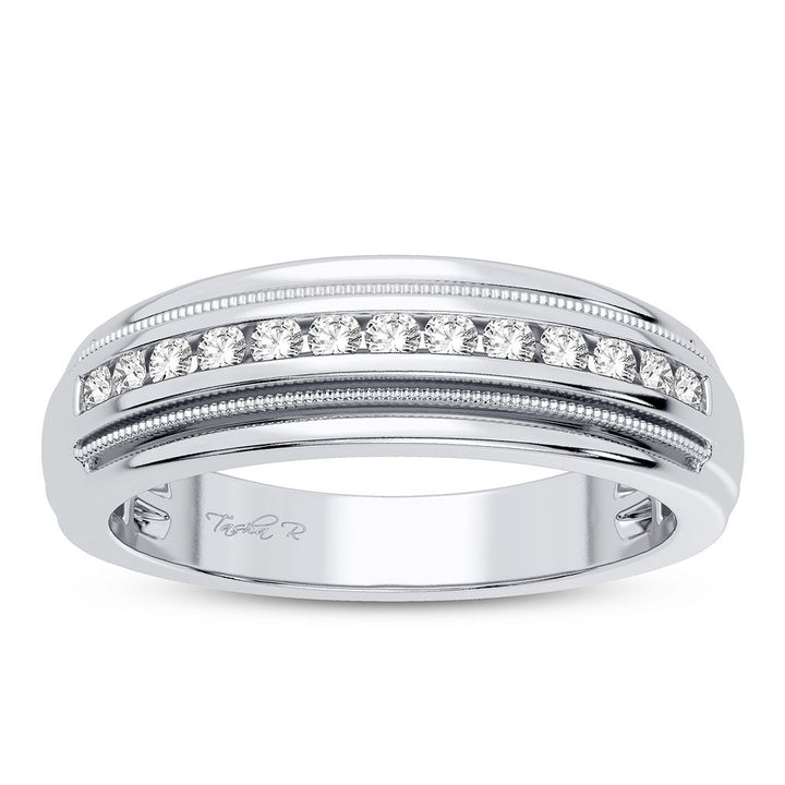 Modern 14K White Gold 0.50CT Lab Diamond Mens Wedding Band