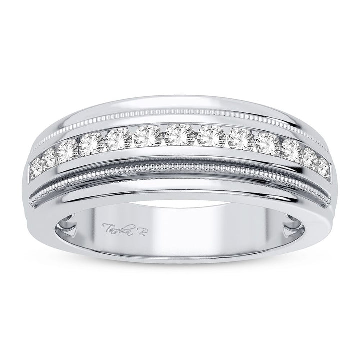 14K White Gold Lab Diamond Mens Wedding Band Brilliance