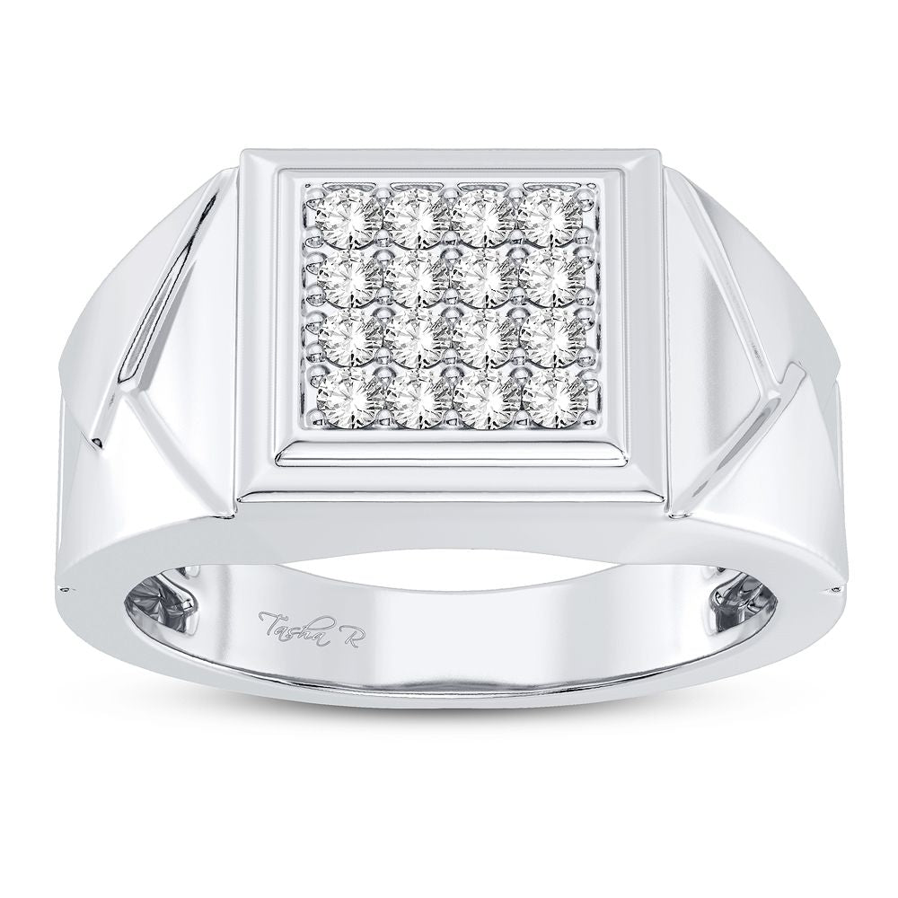 14K White Gold Lab Diamond Mens Statement Ring