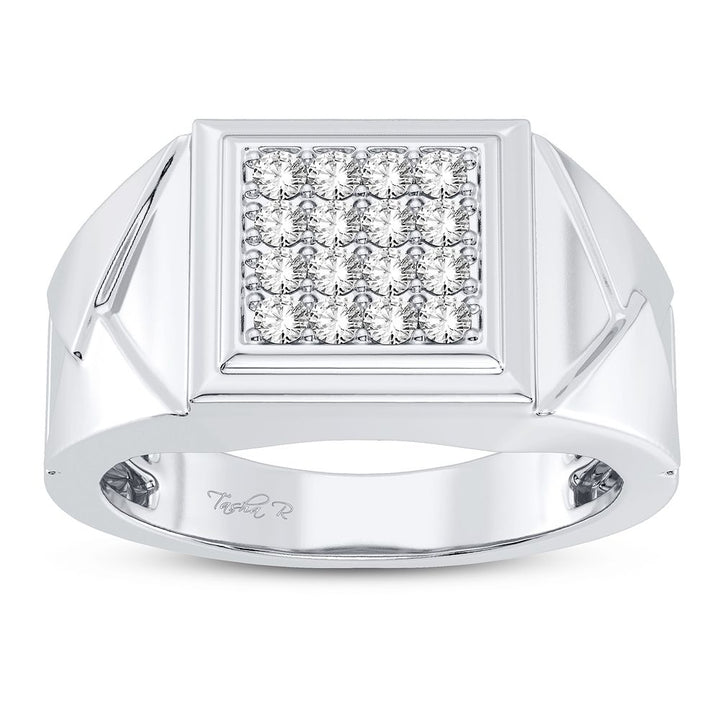 14K White Gold Lab Diamond Mens Statement Ring