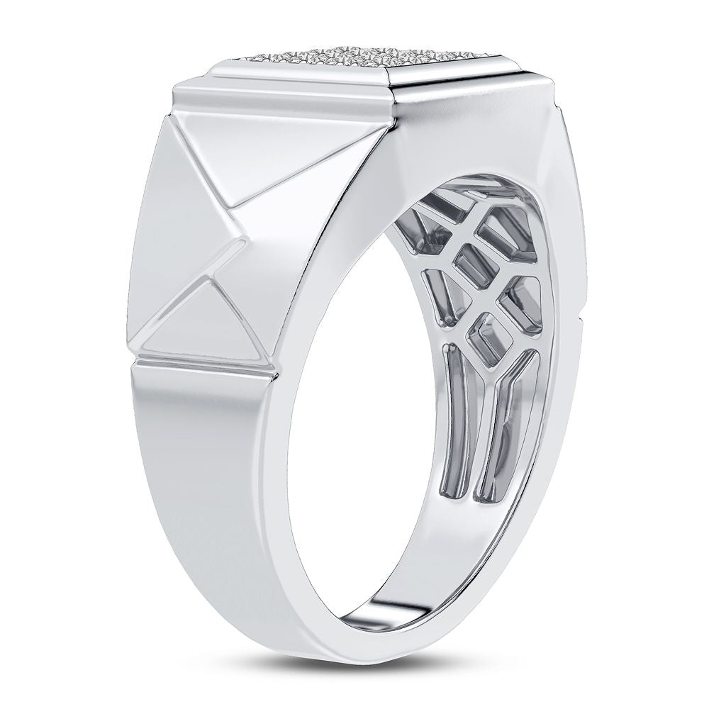 14K White Gold Lab Diamond Mens Statement Ring