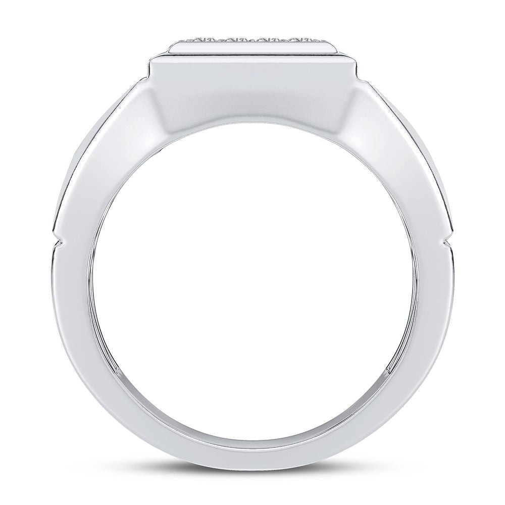 14K White Gold Lab Diamond Mens Statement Ring