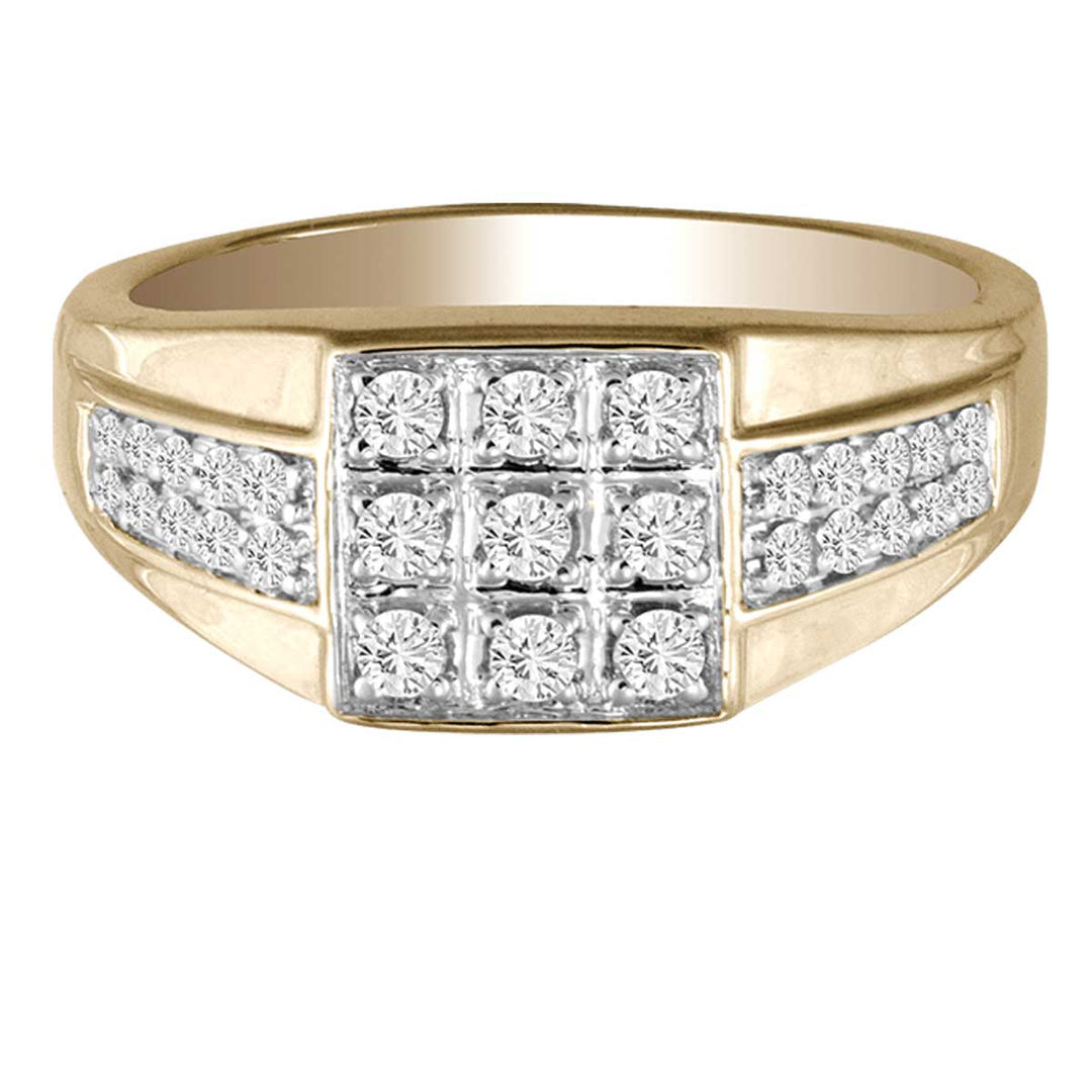 14K Yellow Gold Lab-Grown Diamond Mens Statement Ring