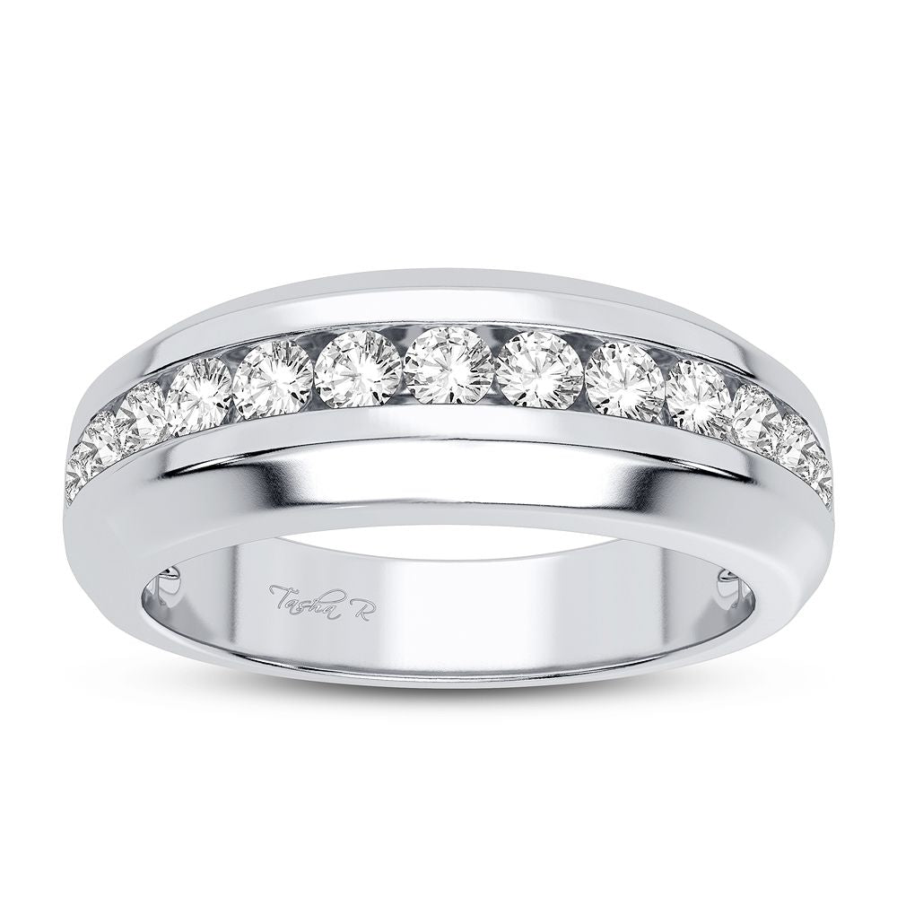 14K White Gold Lab Diamond Mens Wedding Band Brilliance