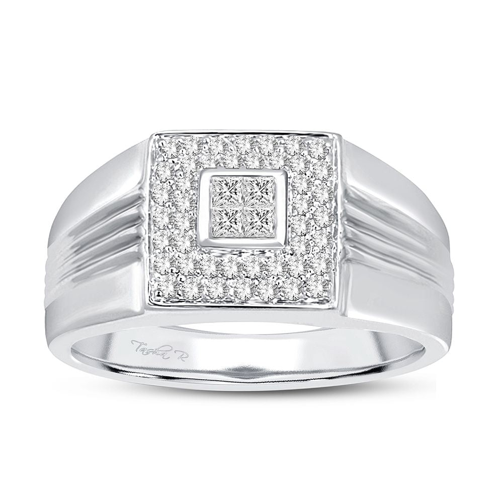 14K White Gold Lab Diamond Mens Wedding Band Brilliance