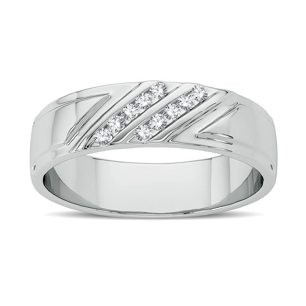 14K White Gold Lab Diamond Mens Wedding Band Ring