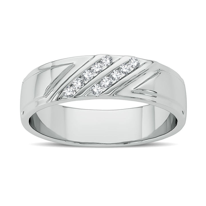 14K White Gold Lab Diamond Mens Wedding Band Ring