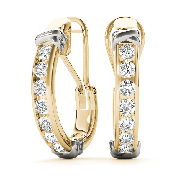 14K Yellow Gold Diamond J-Hoop Earrings