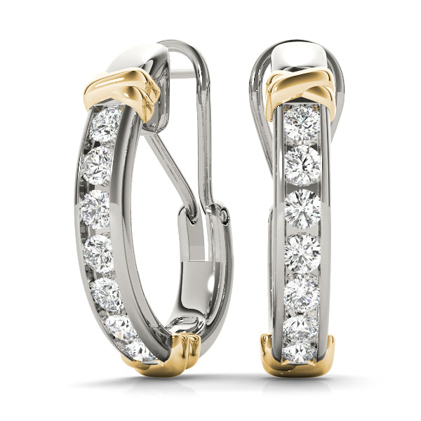 Diamond J-Hoop Earrings in 14K Gold