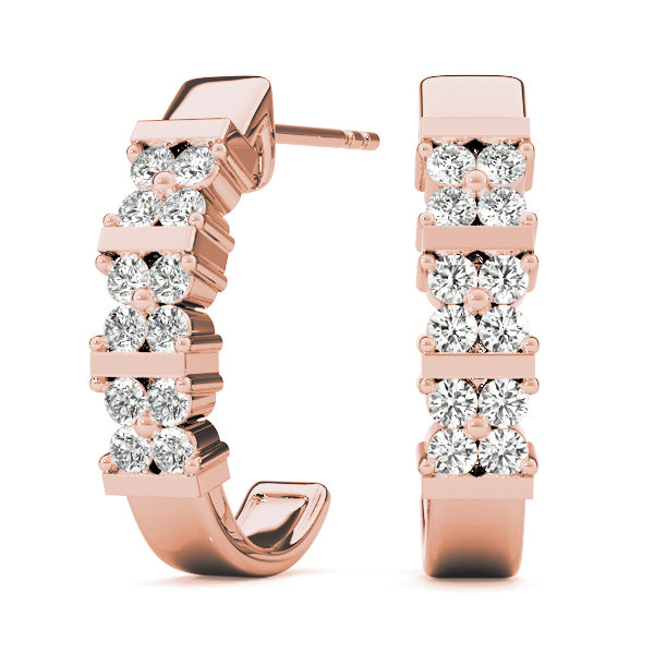 14K Rose Gold Diamond J-Hoop Earrings