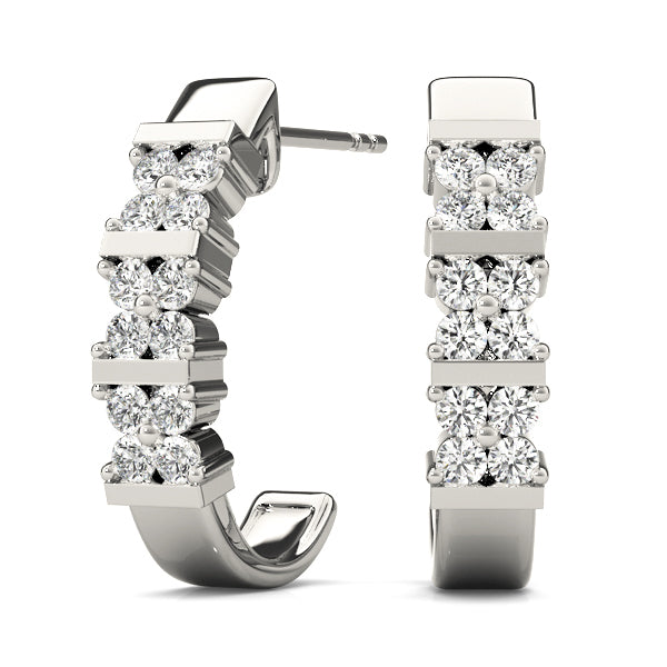 12-Diamond Round J-Hoops Earring