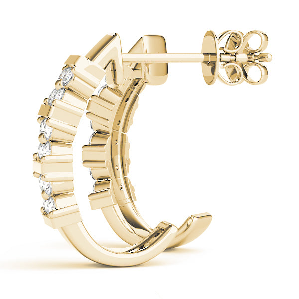14K Yellow Gold Diamond J-Hoop Earrings
