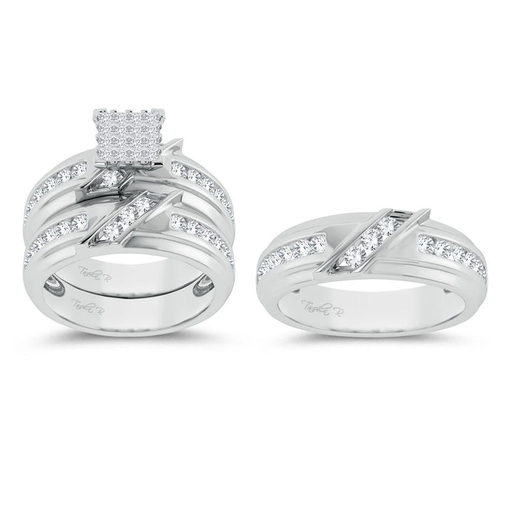 14k White Gold 2ct Lab Diamond Trio Wedding Set for Her