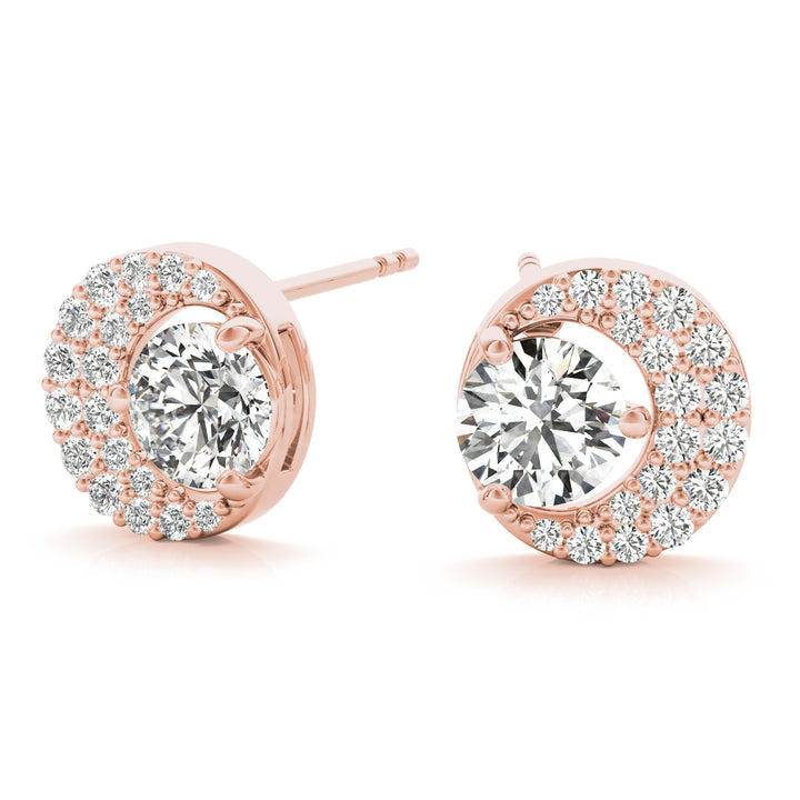 14K Rose Gold Round Diamond Fashion Earrings