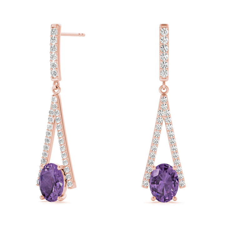 14K Rose Gold Oval Diamond Fashion Earrings
