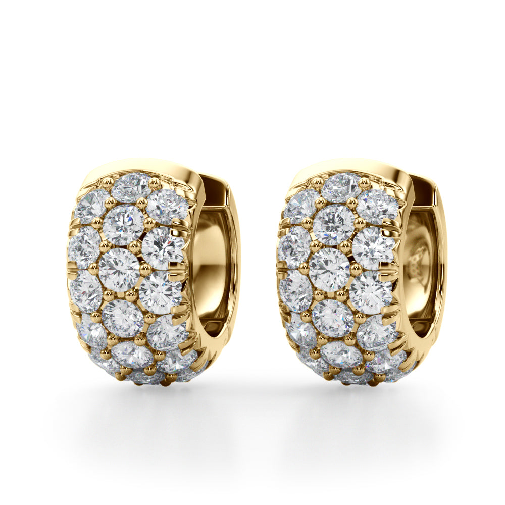14K Yellow Gold Round Diamond Huggie Earrings