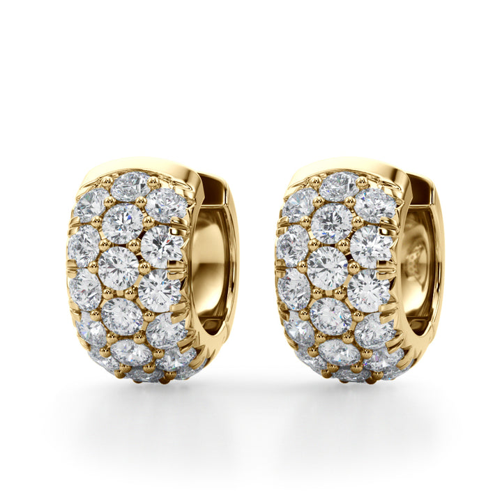 14K Yellow Gold Round Diamond Huggie Earrings