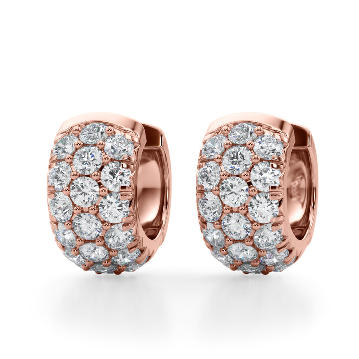 14K Rose Gold Round Diamond Huggie Earrings
