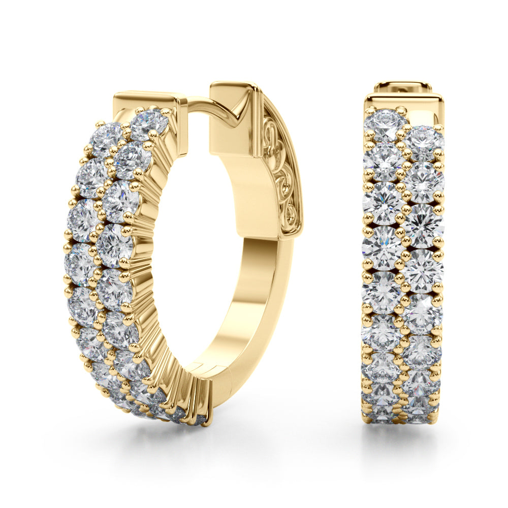 Yellow Gold Lab Diamond Double Row Hoop Earrings