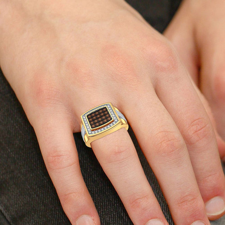 14K Yellow Gold Mens Lab Diamond Statement Ring