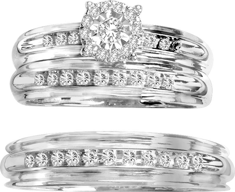14k White Gold 0.50CT Lab Diamond Trio Wedding Set