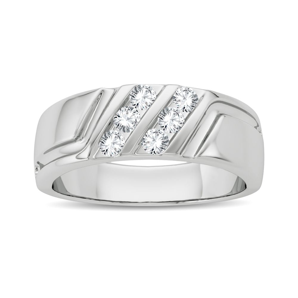 14K White Gold 0.25CT Lab Diamond Mens Contemporary Band