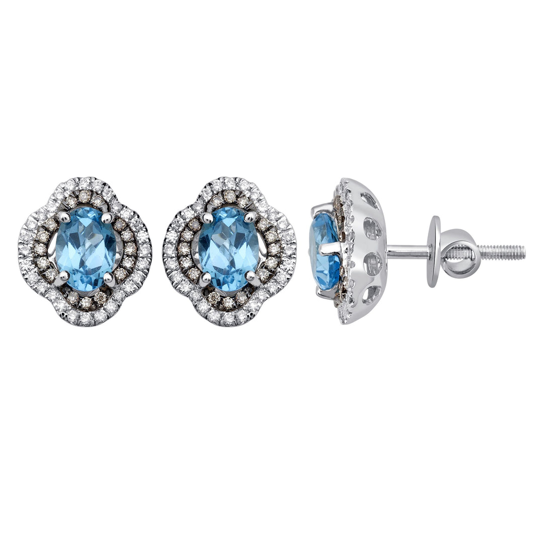 18K 0.46 CT BROWN Diamond/BLUE TOPAZ EarringS