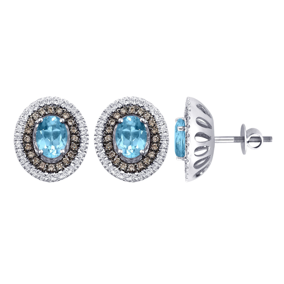 18K 0.52 CT Diamond & BLUE TOPAZ EarringS