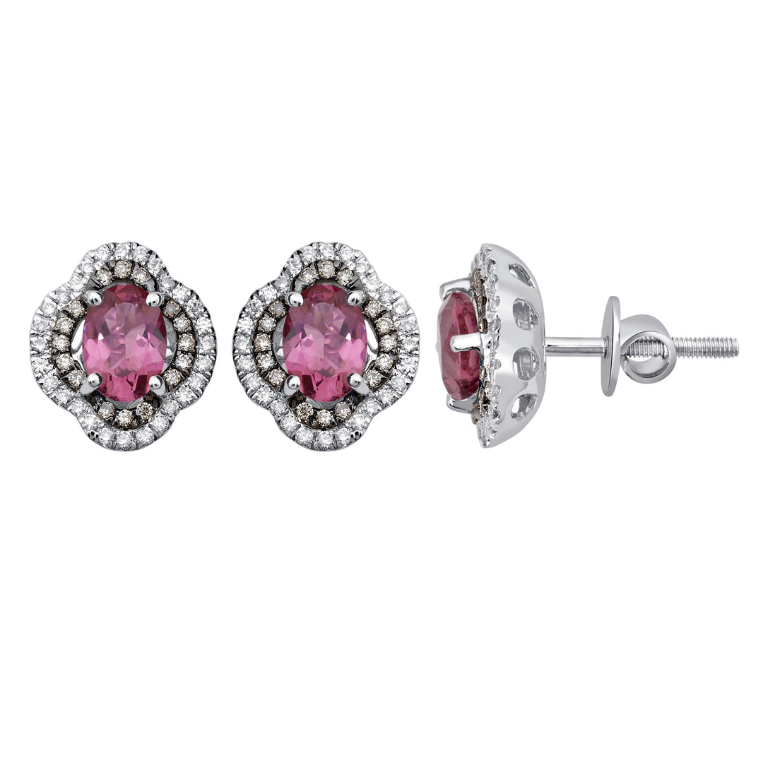 18K 0.47 CT BROWN Diamond/PINK TOURMALINE EarringS