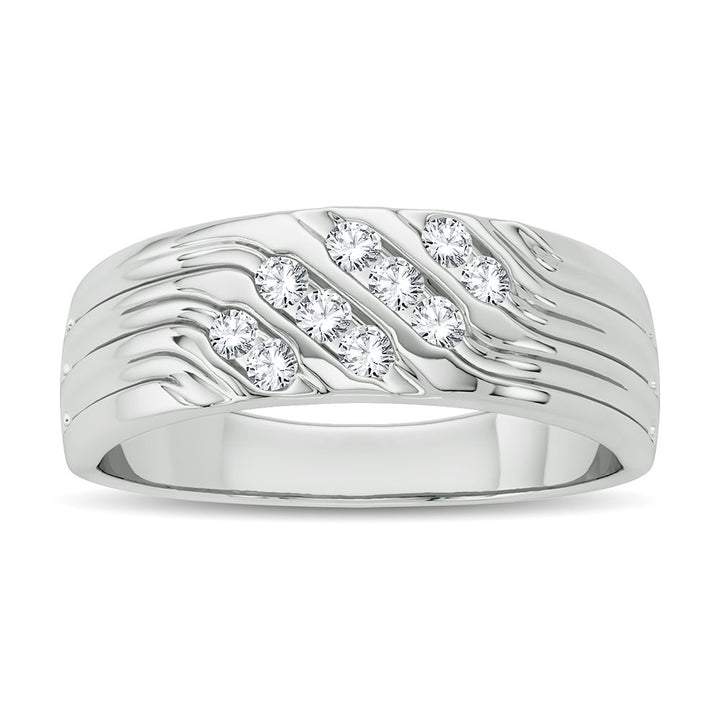 14K White Gold Lab Diamond Mens Wedding Band Ring