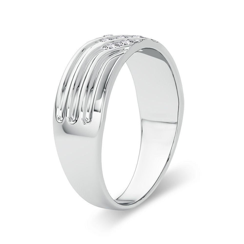 14K White Gold Lab Diamond Mens Wedding Band Ring