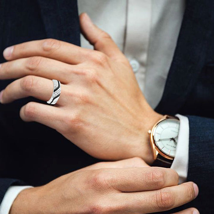 Sleek 14K White Gold Lab Diamond Mens Wedding Band