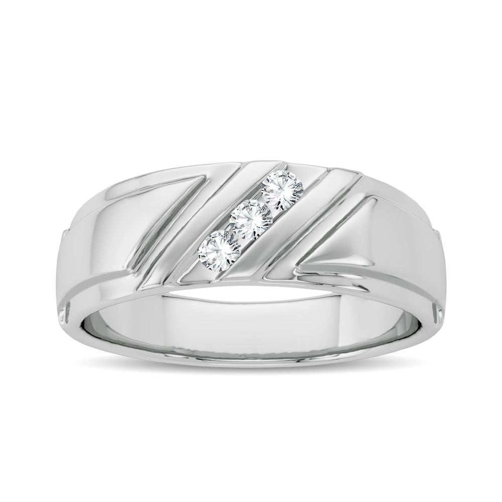 14K White Gold Mens Lab Diamond Wedding Band Ring