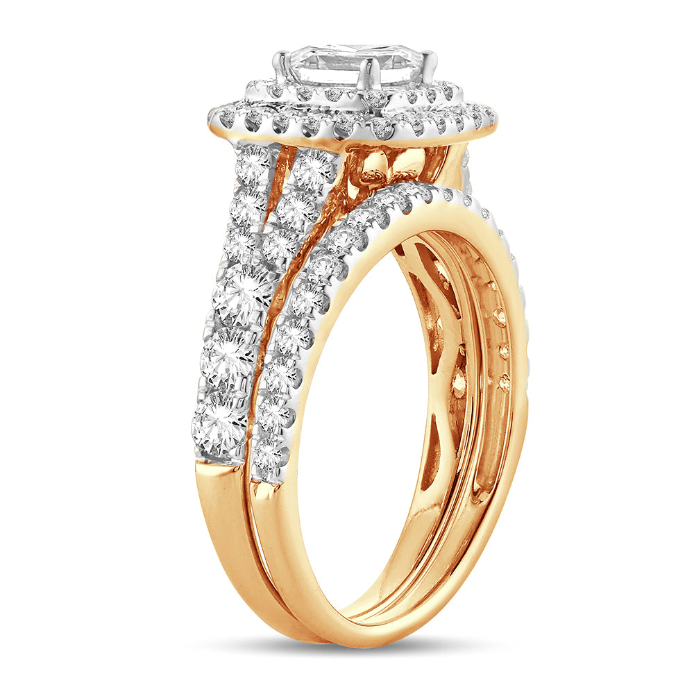 Brilliant 14K Yellow Gold 2CT Lab Diamond Bridal Ring