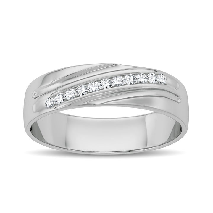 14K White Gold Mens Lab Diamond Wedding Band Ring