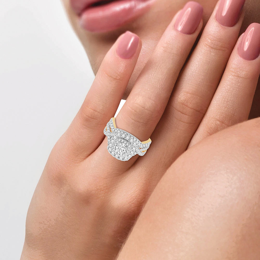 14K Yellow Gold 2CT Lab Diamond Bridal Ring Sparkle